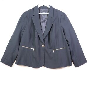 INC International Concepts Petite Black Blazer Gold Zip Pockets Button Size 16WP